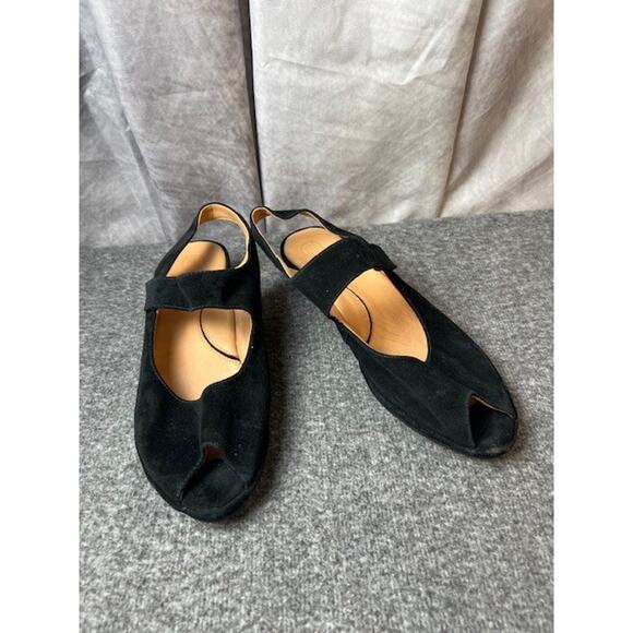 L'Amour Des Pieds Amadour Peep Toe Wedge shoe black suede sandal leather 7 comfy - Picture 4 of 8